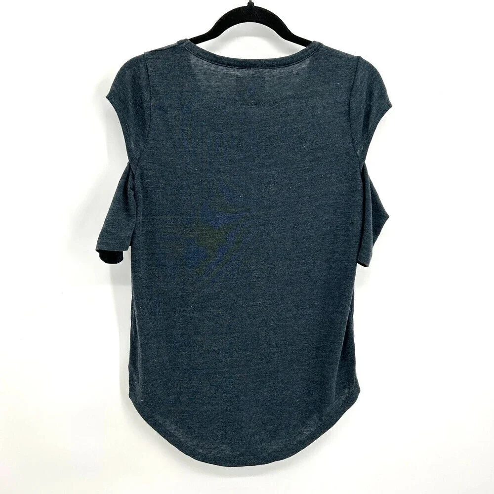 NWT CHASER Dark Gray Blue Cold Shoulder Cut Out Slub T-Shirt Size Medium - Picture 2 of 4